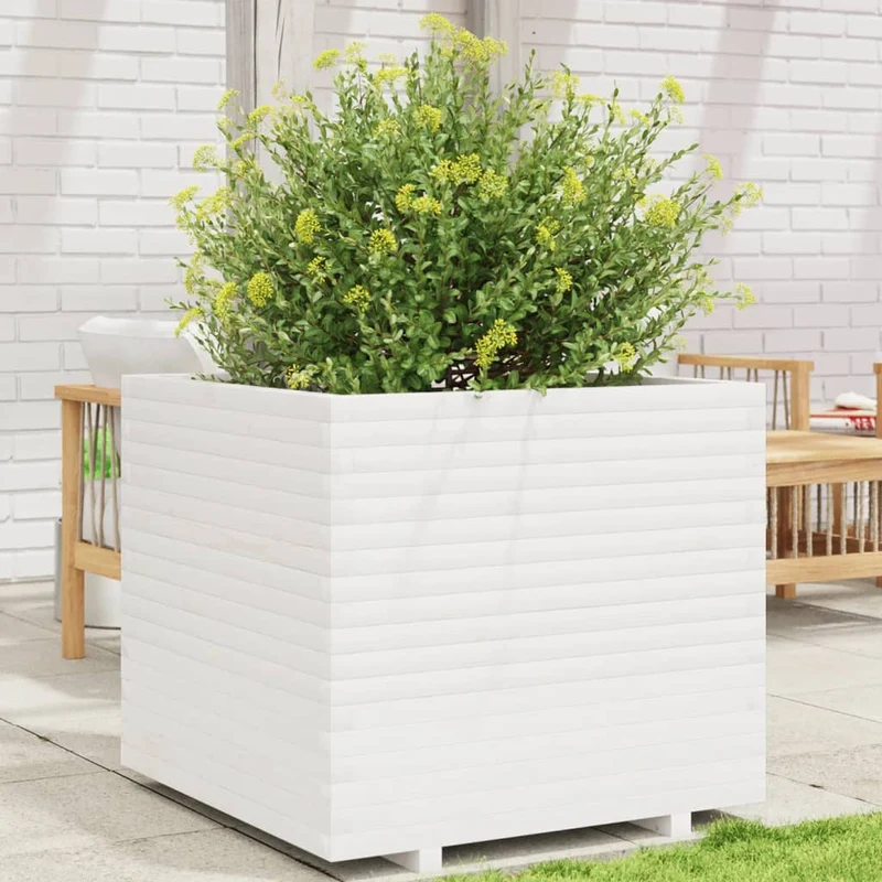 Jardinera De Madera Maciza De Pino Blanca 80x80x72 Cm