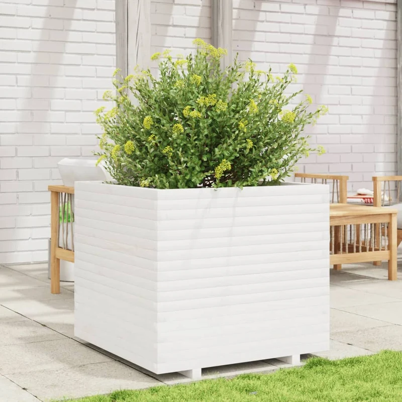 Jardinera De Madera Maciza De Pino Blanca 80x80x72 Cm