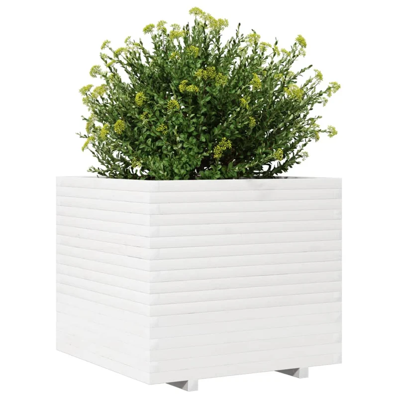 Jardinera De Madera Maciza De Pino Blanca 80x80x72 Cm