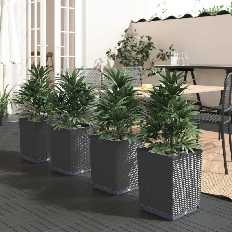 Jardineras 4 Uds Polipropileno Negro 30x30x37 Cm