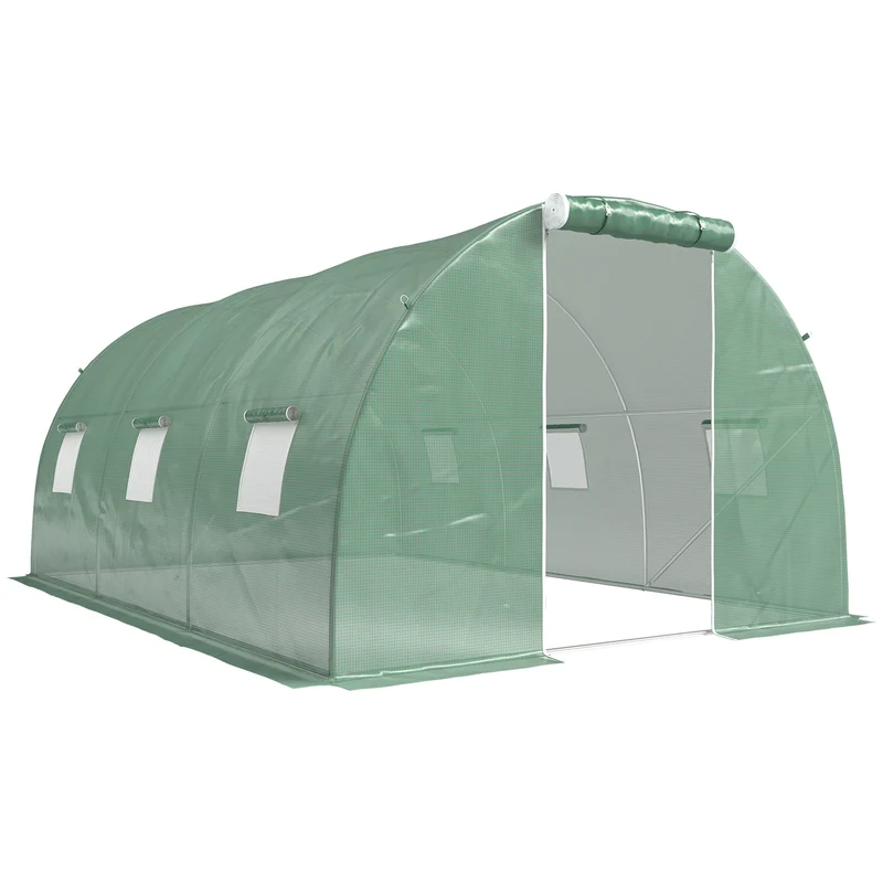 Outsunny Invernadero De Túnel 4,5x3x2 M Con Paredes Laterales Enrollables Verde