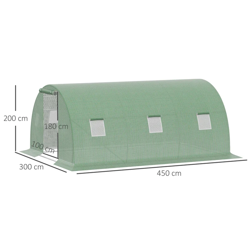 Outsunny Invernadero De Túnel 4,5x3x2 M Con Paredes Laterales Enrollables Verde