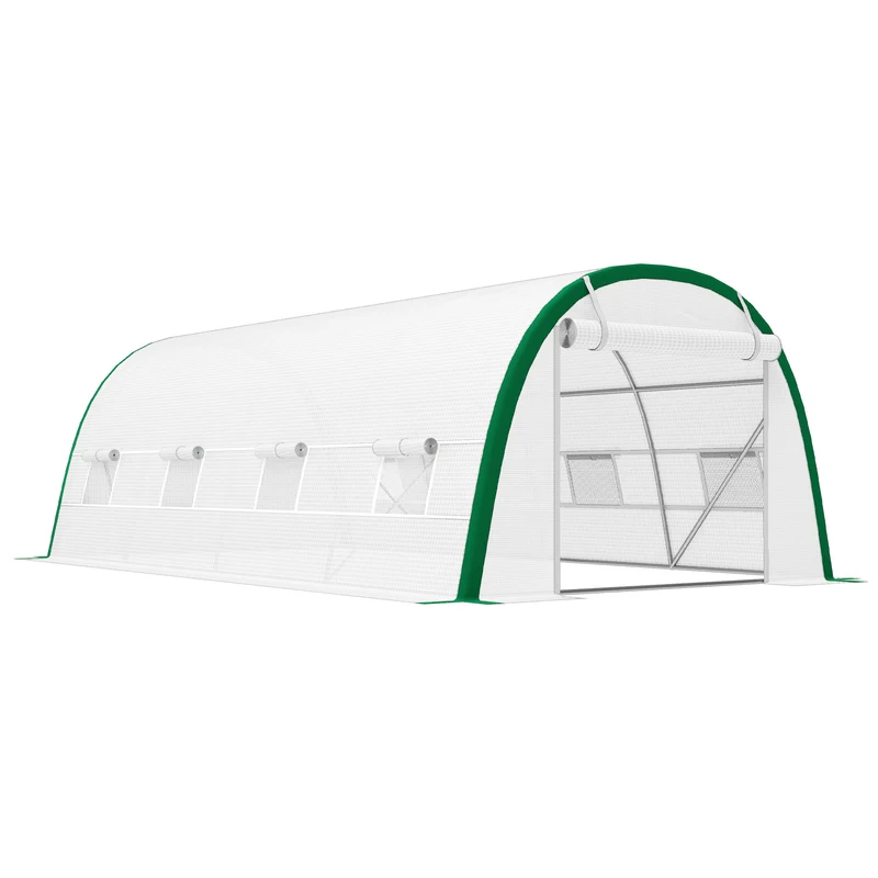 Outsunny Invernadero De Túnel 6x3x2 M Con Puerta Enrollable Y 8 Ventanas Blanco