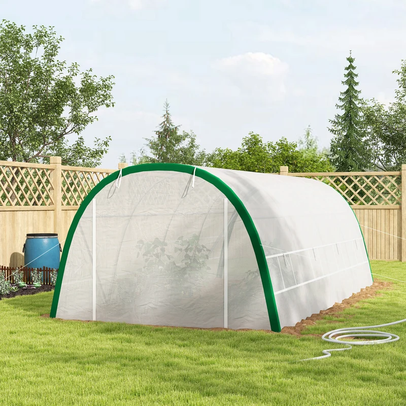 Outsunny Invernadero De Túnel 6x3x2 M Con Puerta Enrollable Y 8 Ventanas Blanco