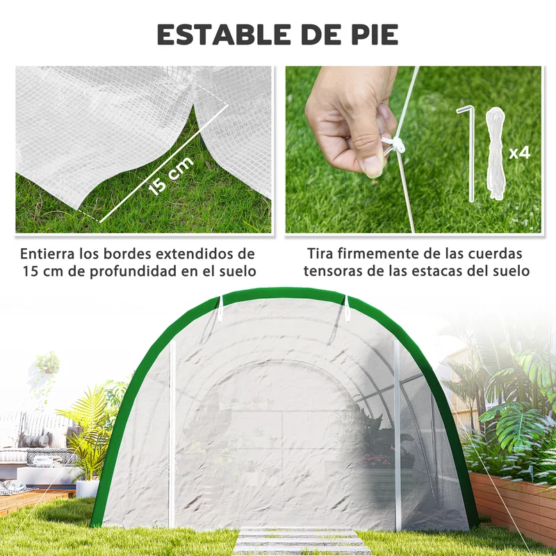 Outsunny Invernadero De Túnel 6x3x2 M Con Puerta Enrollable Y 8 Ventanas Blanco