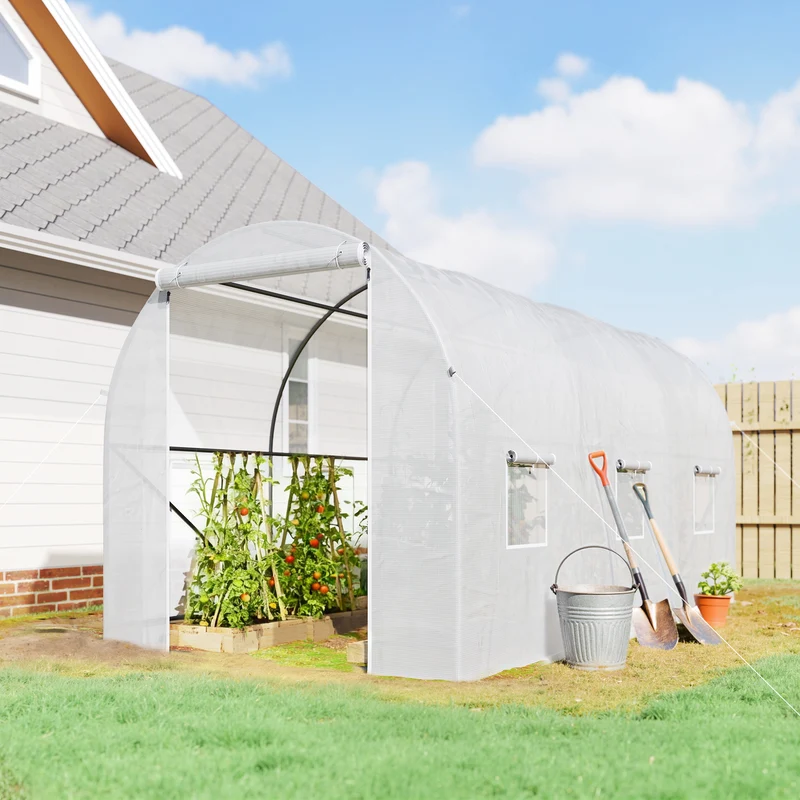Outsunny Invernadero De Exterior 3,5x2x2 M Con 6 Ventanas De Malla Blanco