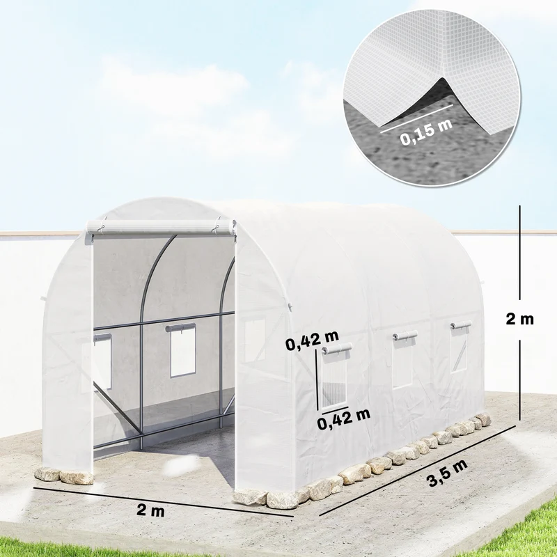 Outsunny Invernadero De Exterior 3,5x2x2 M Con 6 Ventanas De Malla Blanco