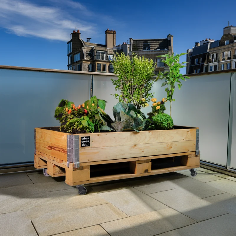 Bancal De Cultivo Pro De Madera De Pino Con Ruedas Urban Green Club - 120x80x40 Cm 200 L