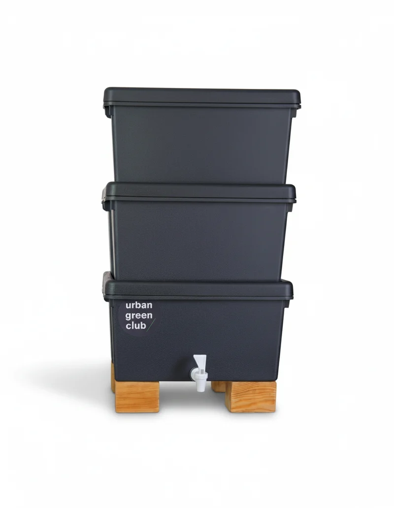 Lombricompostera Doméstica De Plástico Reciclado Urban Green Club - 38,5x30x67 Cm 48 L