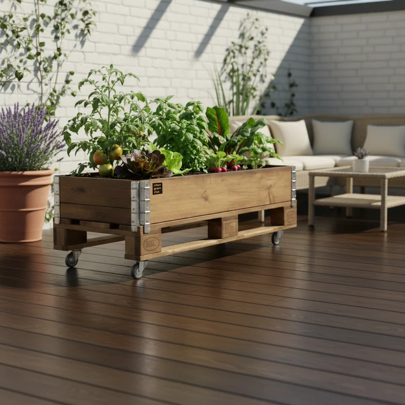 Bancal De Cultivo Pro De Madera De Pino Color Nogal Con Ruedas Urban Green Club - 120x80x40 Cm 200 L