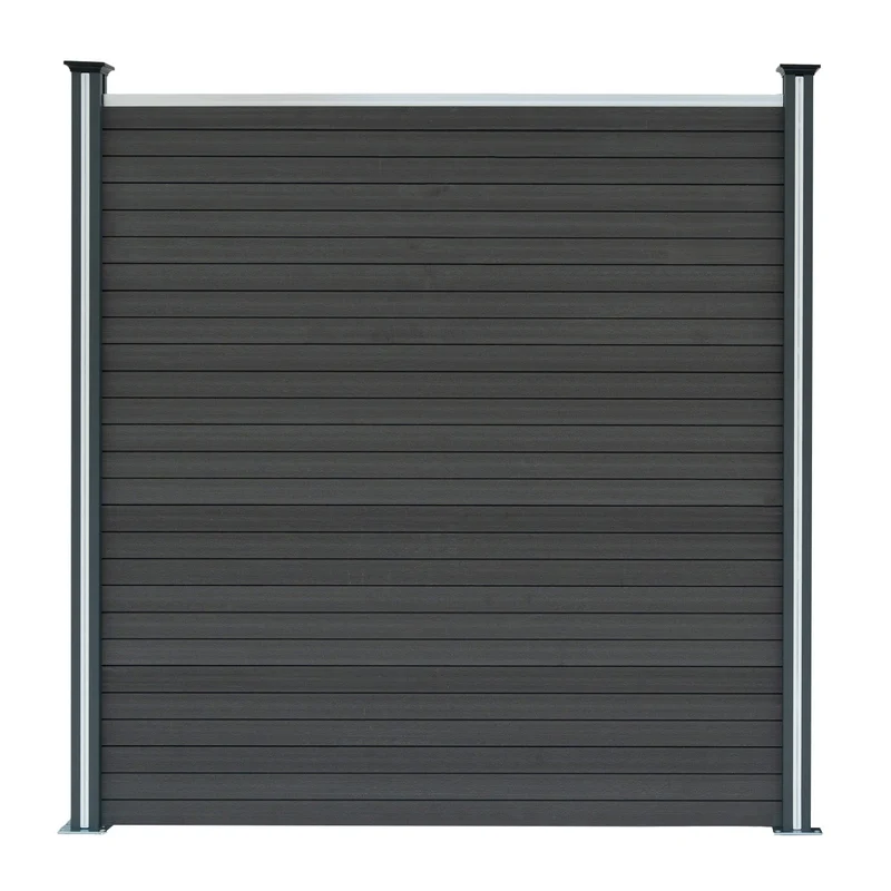 Vallas Para Exteriores De Wpc Y Aluminio - 9x Paneles Cuadrados + 1x Oblicuo + 10x Postes Con Led | Gris
