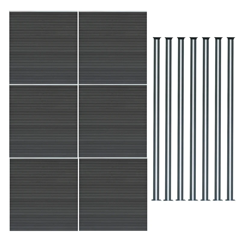 Vallas Para Exteriores De Wpc Y Aluminio - 6x Paneles + 7x Postes | Gris