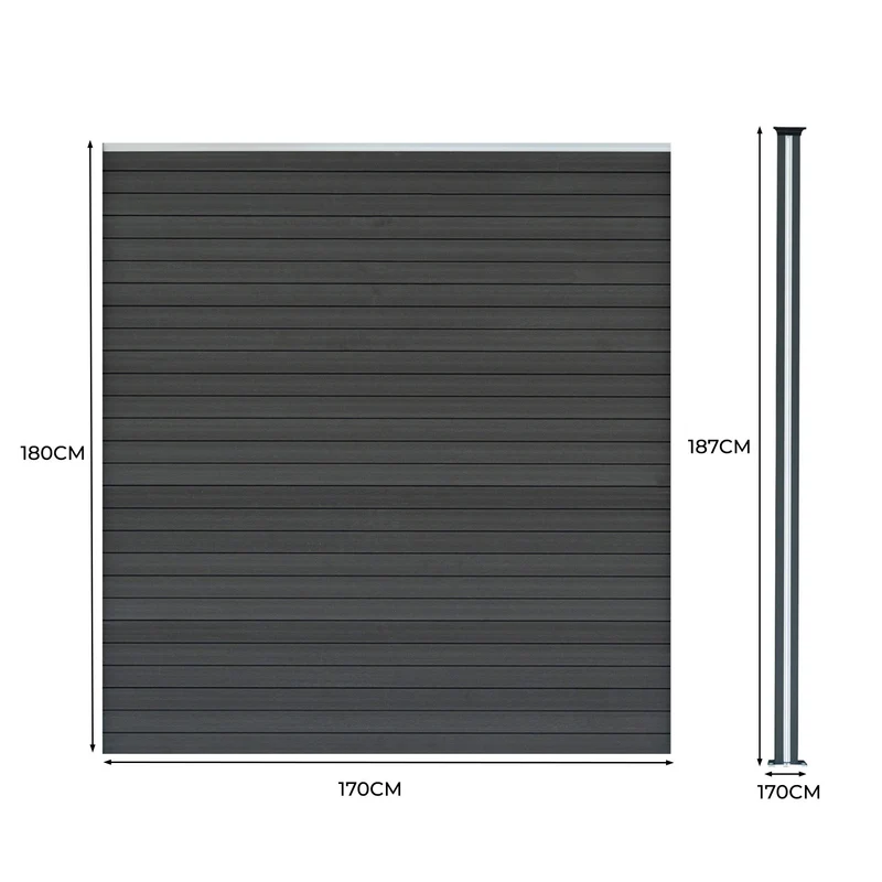 Vallas Para Exteriores De Wpc Y Aluminio - 6x Paneles + 7x Postes | Gris