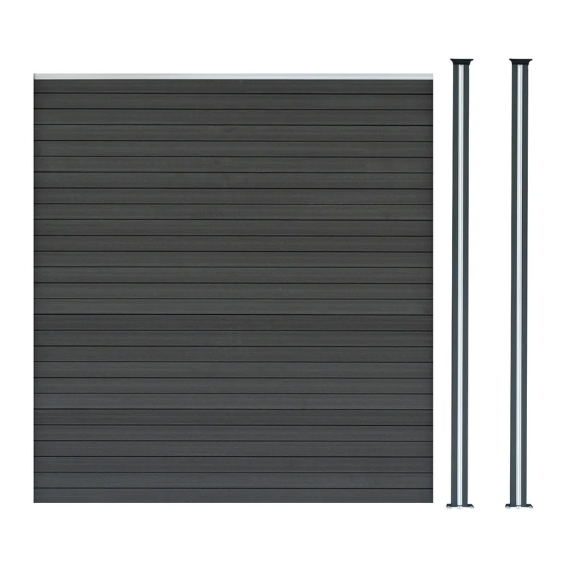 Vallas Para Exteriores De Wpc Y Aluminio - 1x Panel + 2x Postes | Gris