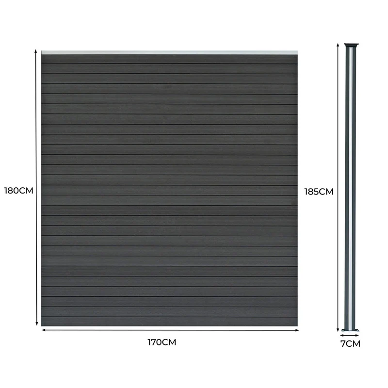 Vallas Para Exteriores De Wpc Y Aluminio - 1x Panel + 2x Postes | Gris