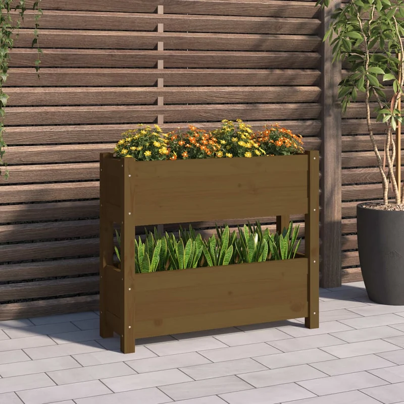 Jardinera De Madera Maciza De Pino Marrón Miel 77x25x66 Cm