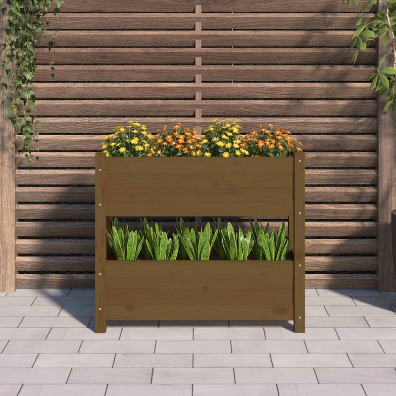 Jardinera De Madera Maciza De Pino Marrón Miel 77x25x66 Cm
