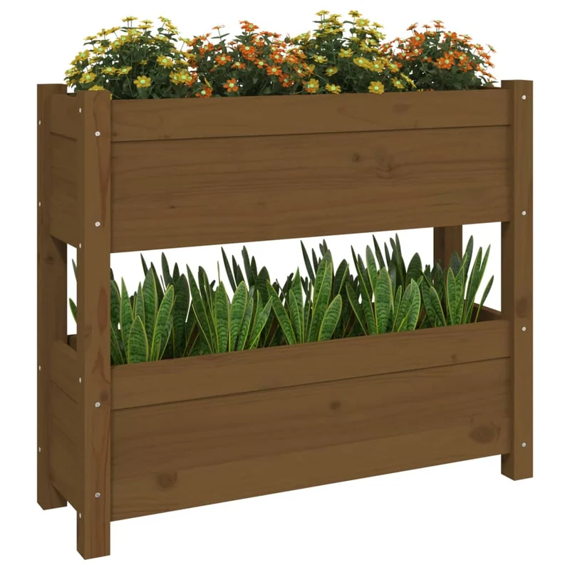 Jardinera De Madera Maciza De Pino Marrón Miel 77x25x66 Cm