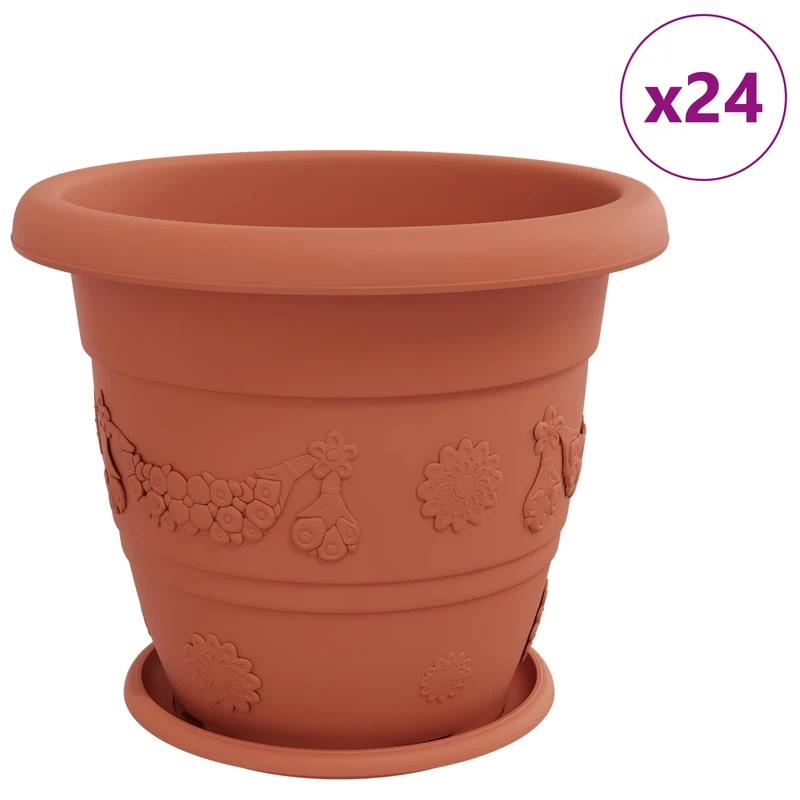 Macetas 24 Uds. Rojo Ladrillo Ø 39 X 32 Cm Plástico