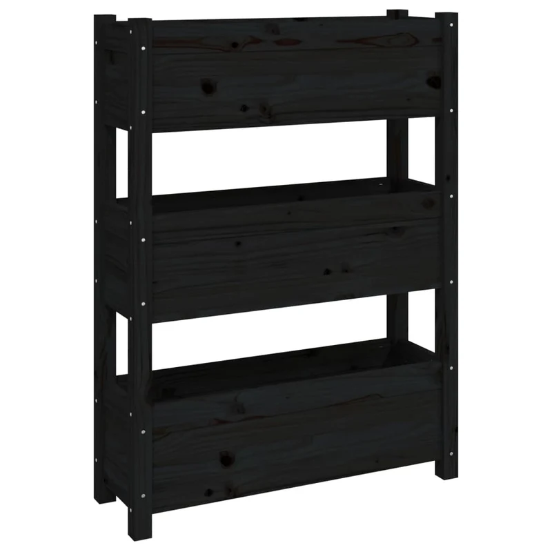 Jardinera De Madera Maciza De Pino Negro 77x25x104,5 Cm