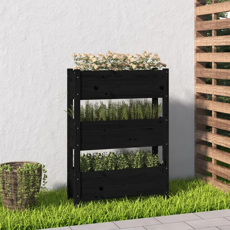 Jardinera De Madera Maciza De Pino Negro 77x25x104,5 Cm