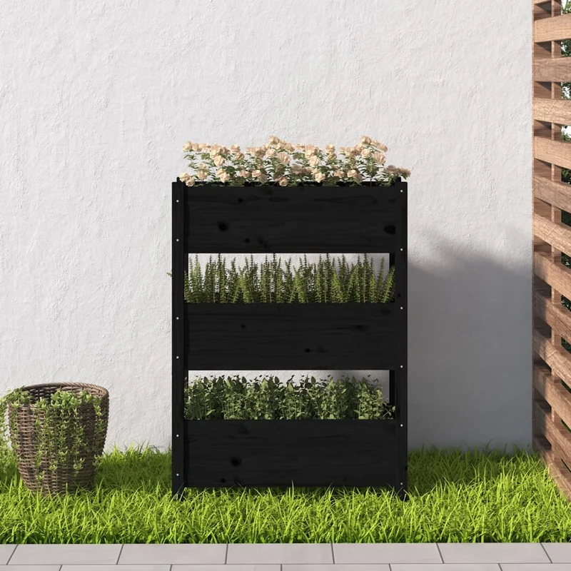 Jardinera De Madera Maciza De Pino Negro 77x25x104,5 Cm