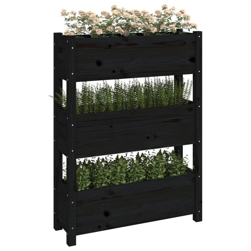 Jardinera De Madera Maciza De Pino Negro 77x25x104,5 Cm