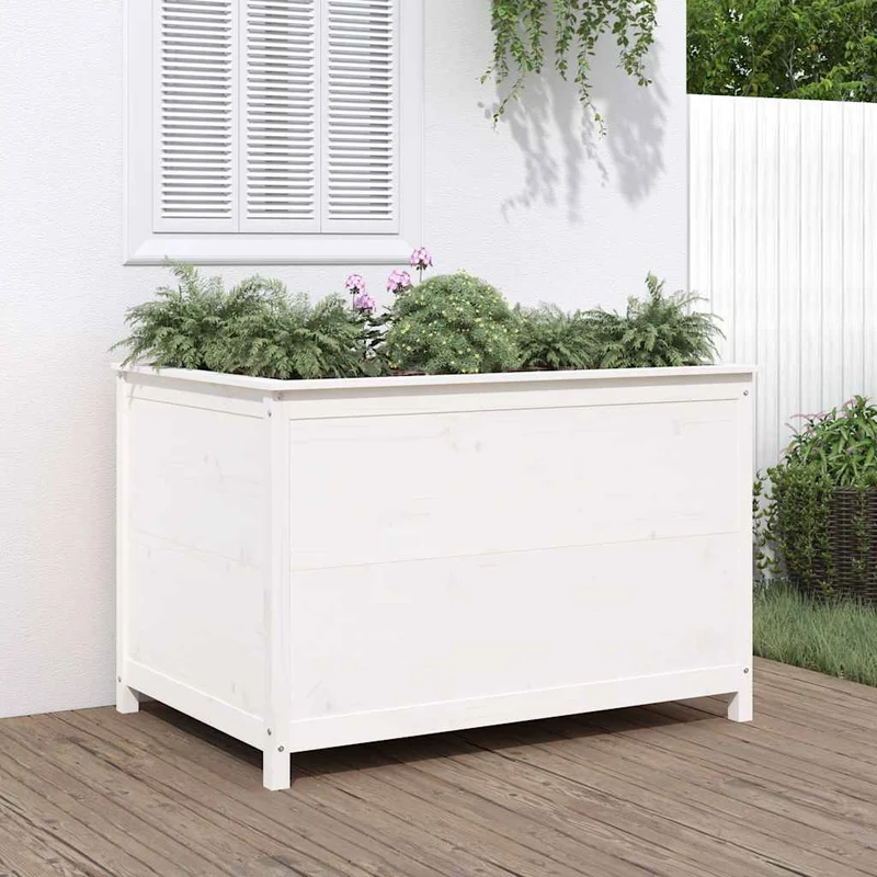 Arriate Elevado De Jardín Madera De Pino Blanco 119,5x82,5x78cm