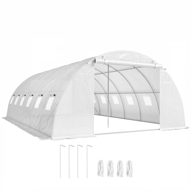 Outsunny Invernadero De Túnel 6x4x2 M Con 2 Varillas De Soporte Y Puertas Blanco