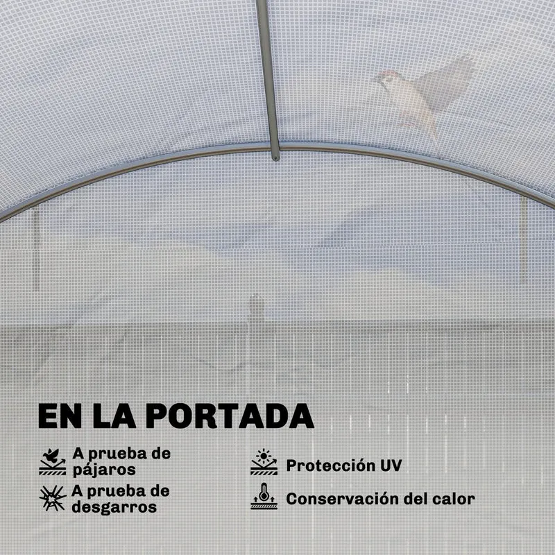 Outsunny Invernadero De Túnel 6x4x2 M Con 2 Varillas De Soporte Y Puertas Blanco