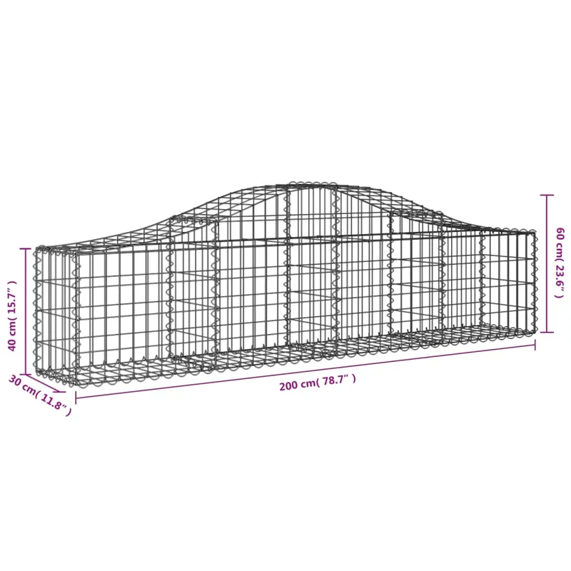 Cestas De Gaviones 2 Uds Forma De Arco Hierro 200x30x40/60 Cm