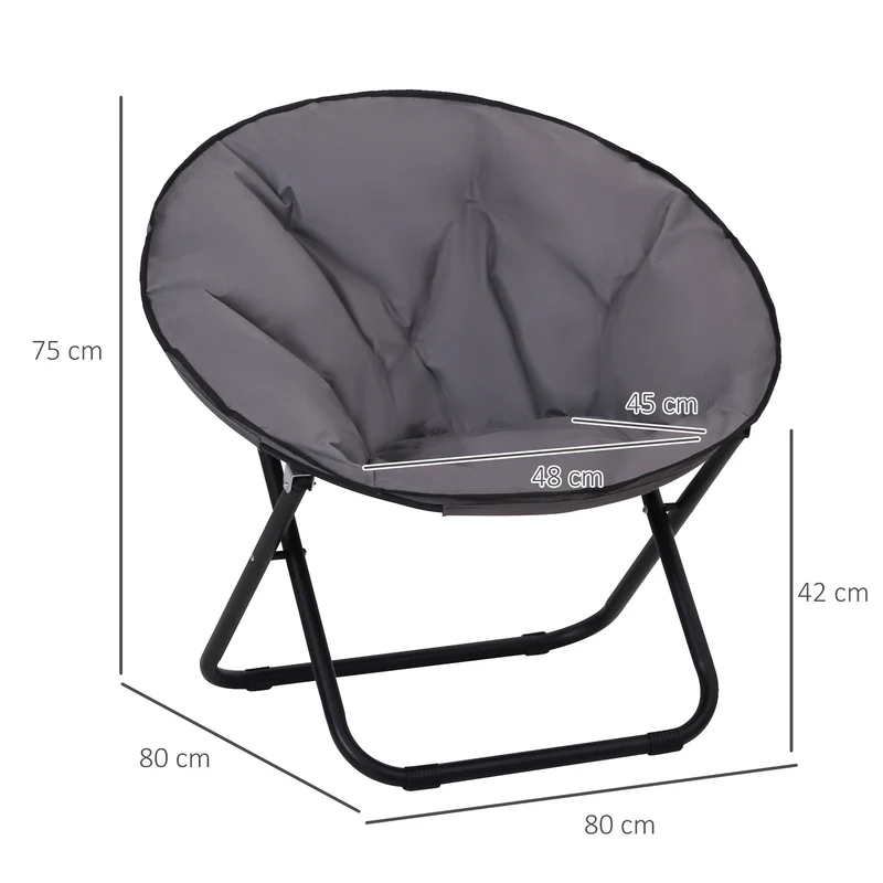 Outsunny Silla De Luna Plegable Con Asiento De Tela Oxford Y Patas De Metal 80x80x75 Cm Gris