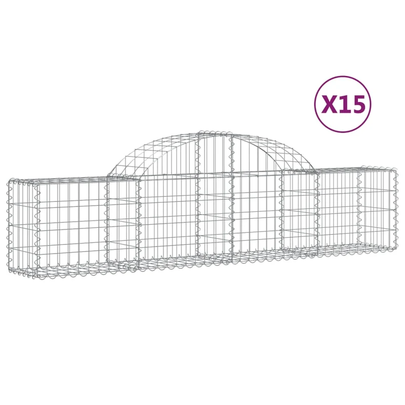 Cestas De Gaviones 15 Uds Forma De Arco Hierro 200x30x40/60 Cm