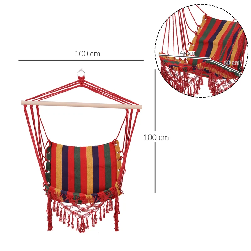 Outsunny Silla Colgante Algodón Poliéster 100 Kg Interior Exterior 100x60x100 Cm