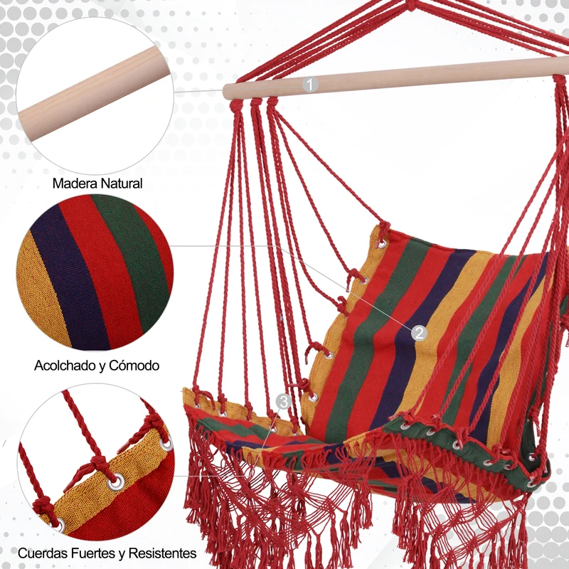 Outsunny Silla Colgante Algodón Poliéster 100 Kg Interior Exterior 100x60x100 Cm