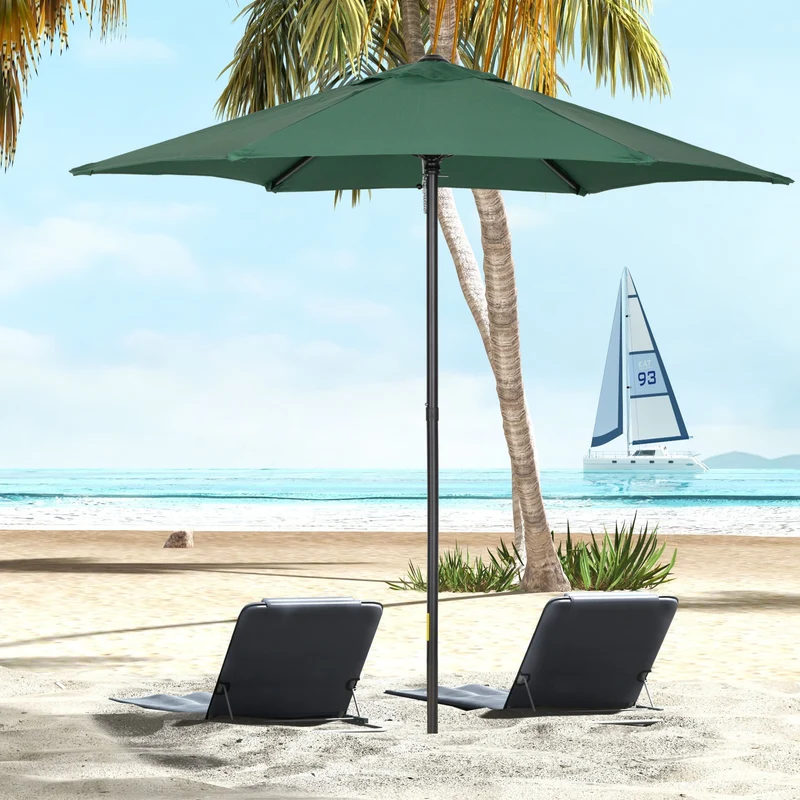 Outsunny Sombrilla Jardín Ø2x2 M Parasol De Aluminio Con Poste Desmontable Verde