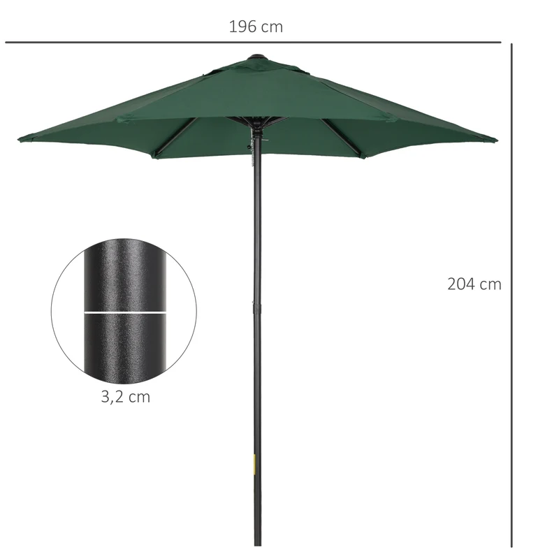 Outsunny Sombrilla Jardín Ø2x2 M Parasol De Aluminio Con Poste Desmontable Verde