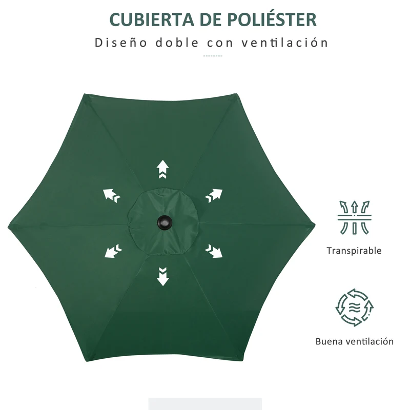 Outsunny Sombrilla Jardín Ø2x2 M Parasol De Aluminio Con Poste Desmontable Verde