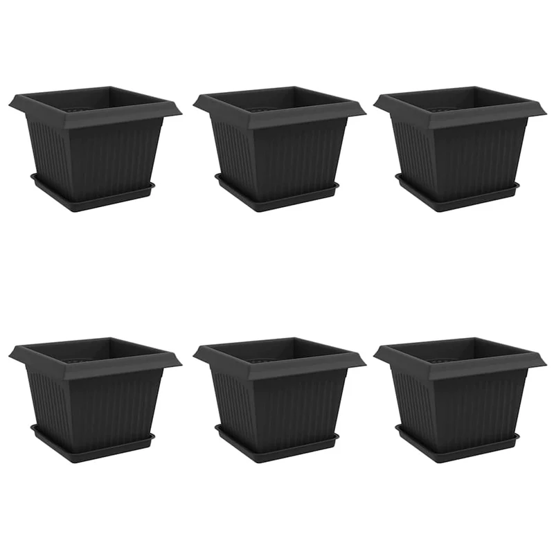Macetas 6 Uds. Negro Plástico