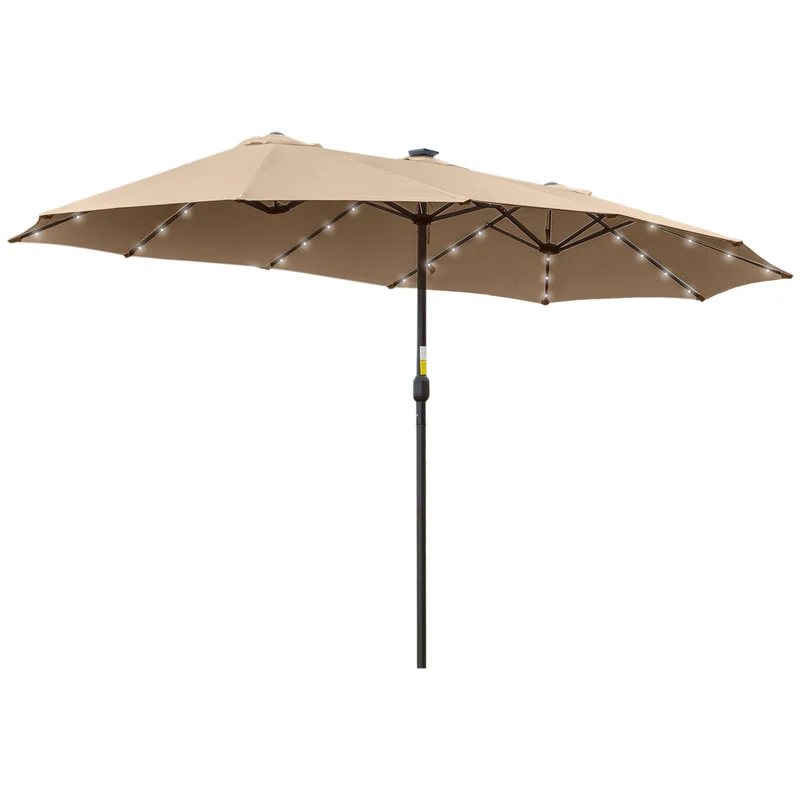 Outsunny Sombrilla Doble De Jardín Con 48 Luces Led Solar 450x265x240 Cm Caqui