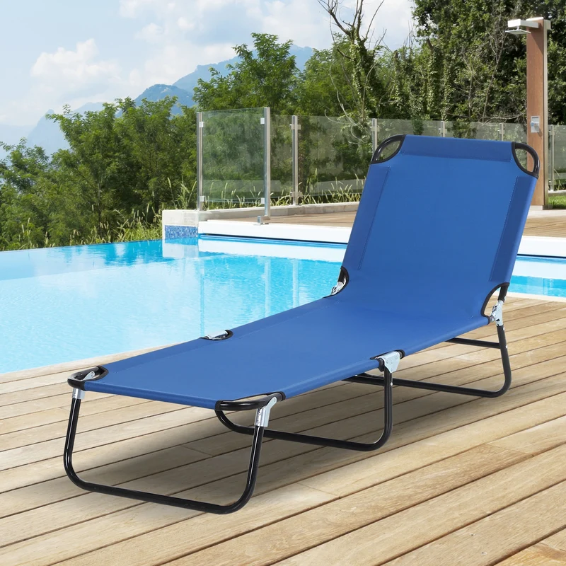 Outsunny Tumbona Plegable Reclinable Ajustable De 5 Posiciones 188x56x28cm Azul