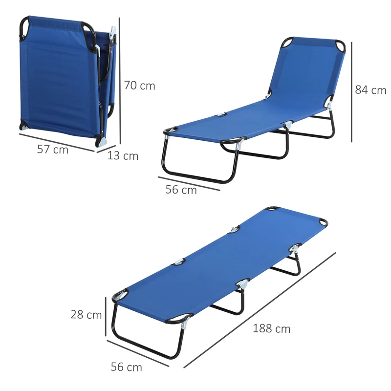 Outsunny Tumbona Plegable Reclinable Ajustable De 5 Posiciones 188x56x28cm Azul