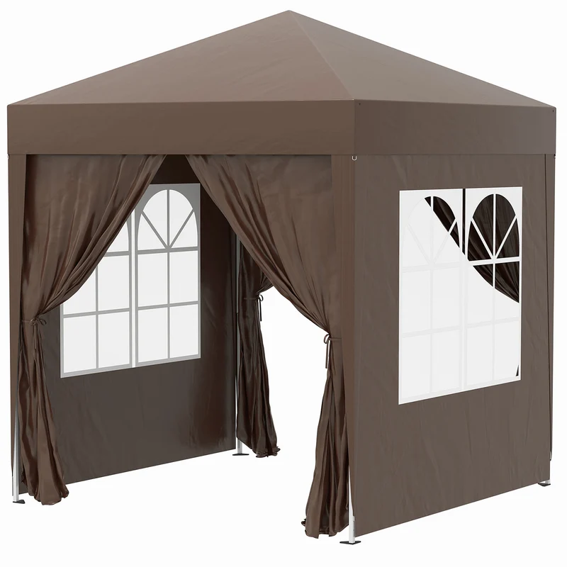 Outsunny Carpa Plegable 2x2m Exterior Con 4 Paredes Y Bolsa De Transporte Marrón