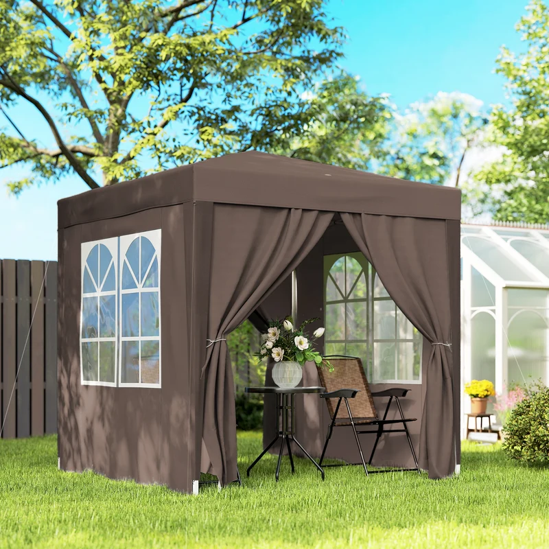 Outsunny Carpa Plegable 2x2m Exterior Con 4 Paredes Y Bolsa De Transporte Marrón
