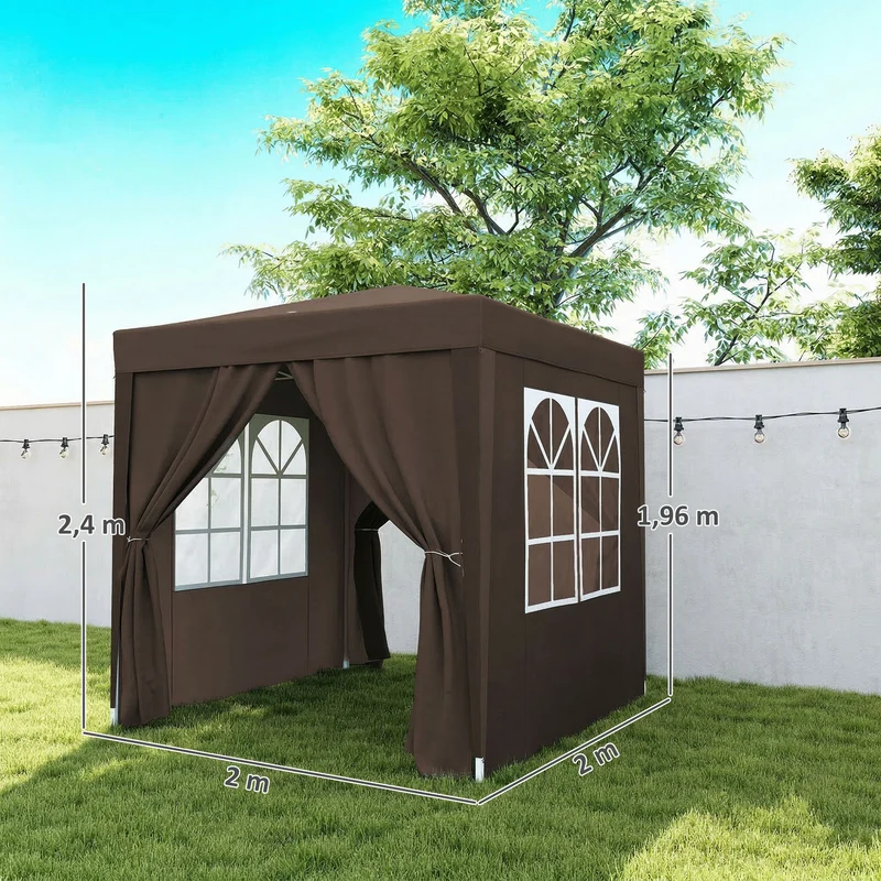 Outsunny Carpa Plegable 2x2m Exterior Con 4 Paredes Y Bolsa De Transporte Marrón