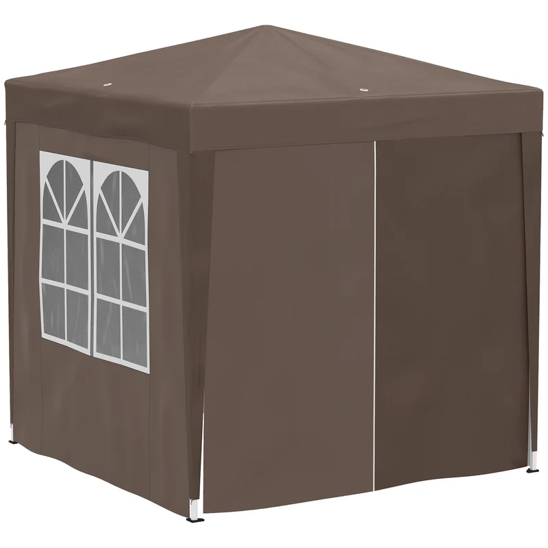 Outsunny Carpa Plegable 2x2m Exterior Con 4 Paredes Y Bolsa De Transporte Marrón