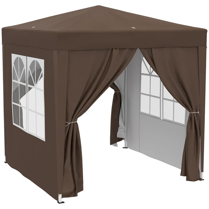 Outsunny Carpa Plegable 2x2m Exterior Con 4 Paredes Y Bolsa De Transporte Marrón