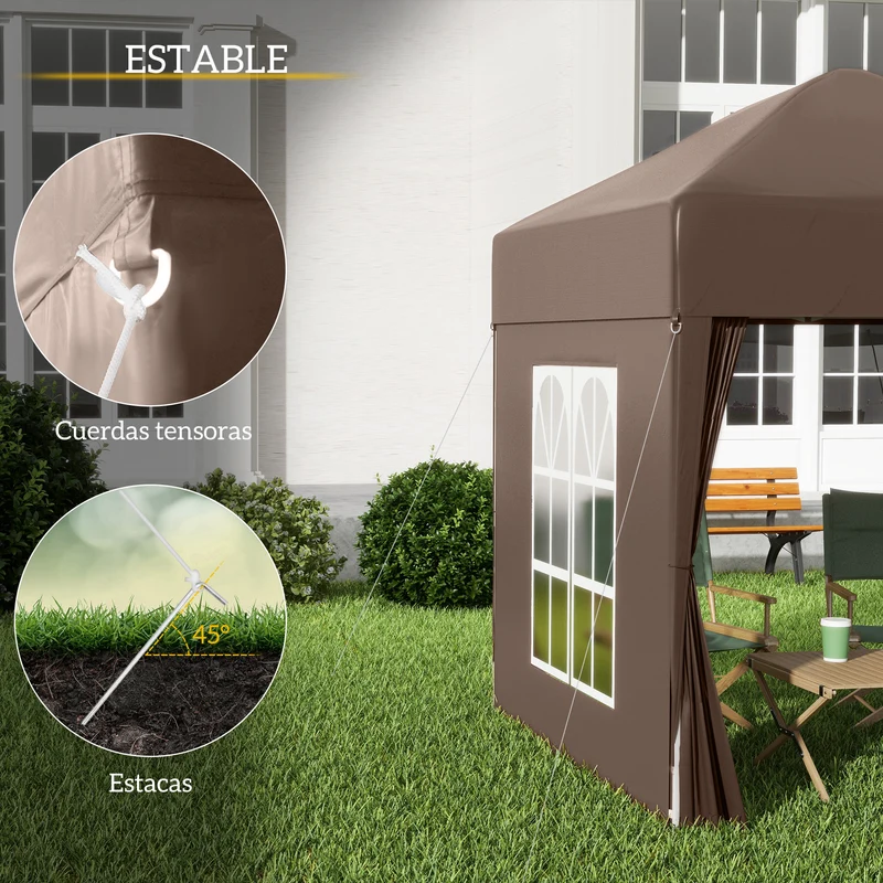 Outsunny Carpa Plegable 2x2m Exterior Con 4 Paredes Y Bolsa De Transporte Marrón
