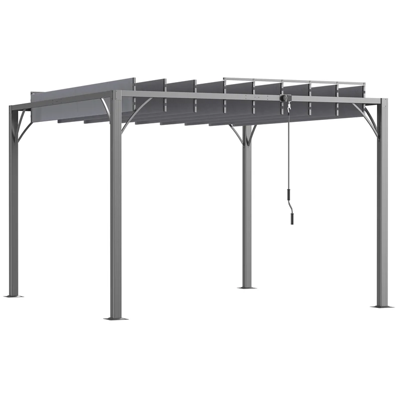 Outsunny Pérgola 3x3 M Con Diseño De Lamas Superior Giratorio Hasta 135° Gris