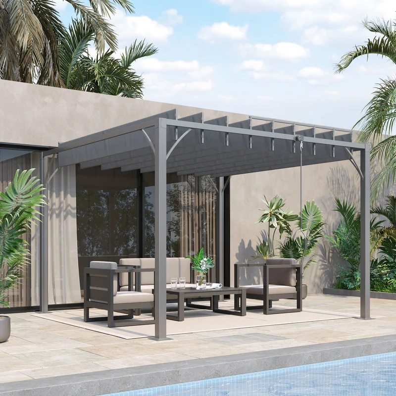 Outsunny Pérgola 3x3 M Con Diseño De Lamas Superior Giratorio Hasta 135° Gris